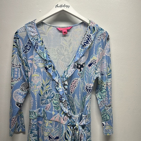Lilly Pulitzer Jessalynne Wrap Romper V-Neck Peri Lapis Lantern Light Blue Small - Picture 7 of 13